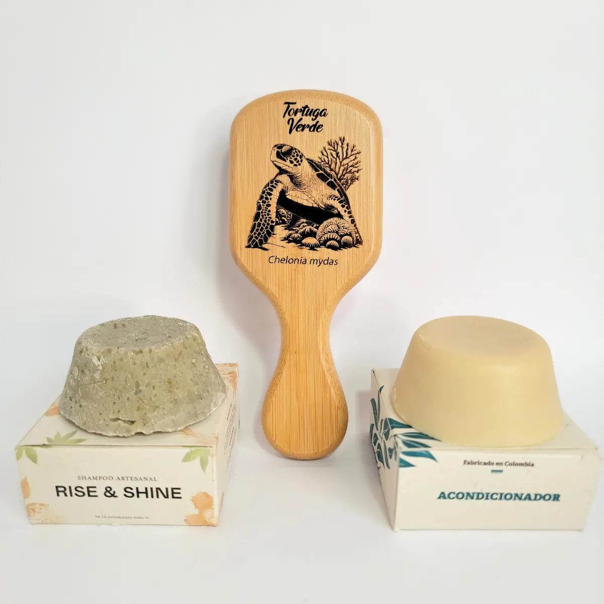kit champu y acondicionador cepillo tortuga verde