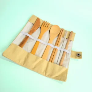 Cubiertos de Bambú + Pitillos +Estuche