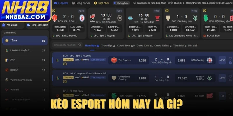 Tỷ lệ kèo Esport hôm nay 
